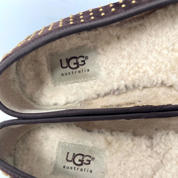UGG Australia Flats Brown Leather Brass Stud Trim - Picture 10 of 12